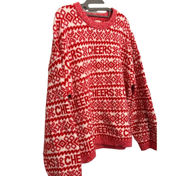 A New Day Fair Isle Cheers Red & White Christmas Womans Sweater - Size XXL - Picture 3 of 8